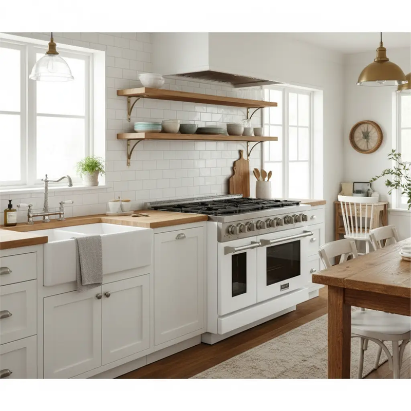 Kucht 48" Freestanding Professional Gas Range Liquid Propane KFX4800X/LP-W by Farmhouse Kitchen and Bath