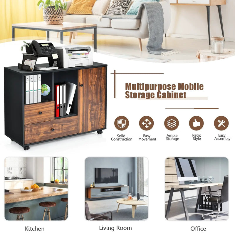 Mobile Filing Cabinet 2 Drawers with Open Shelves for Home and Office by DirectDeals