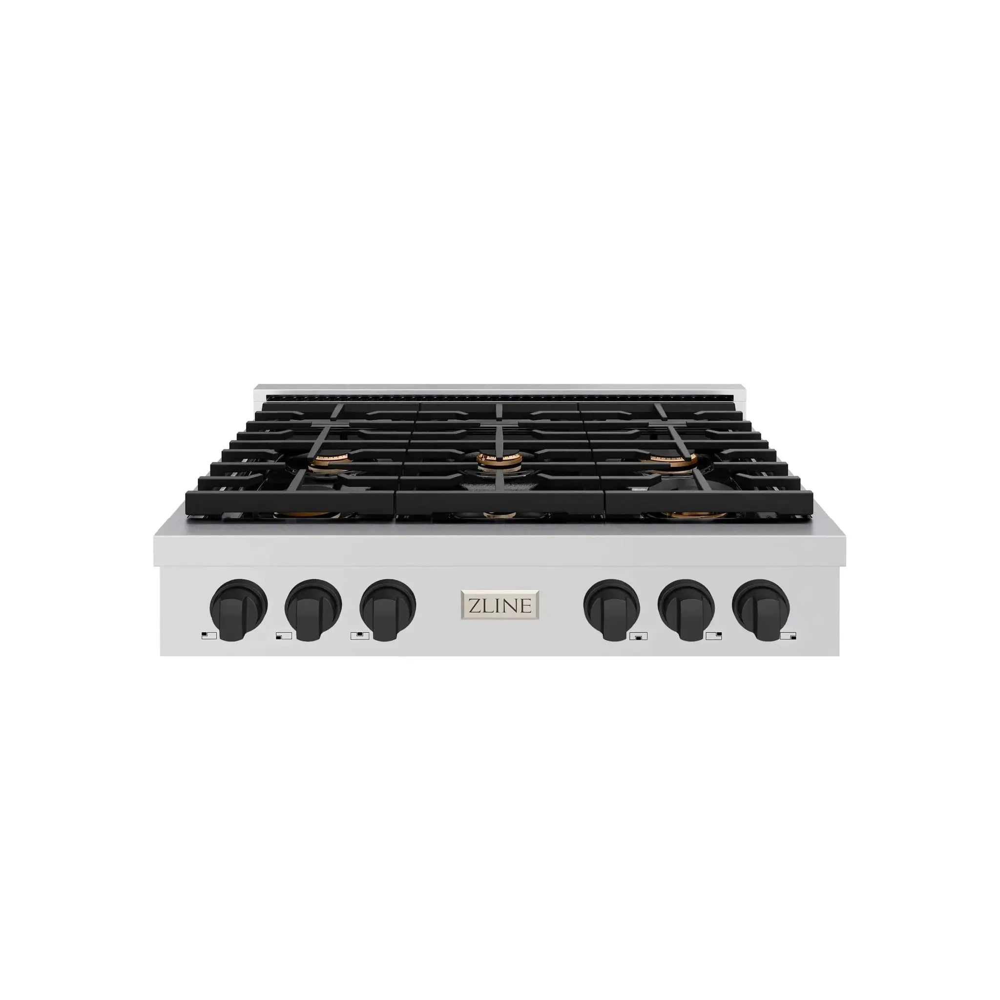 ZLINE 36" Paramount Gas Rangetop Stainless Steel Matte Black SRTZ-36-MB by Farmhouse Kitchen and Bath