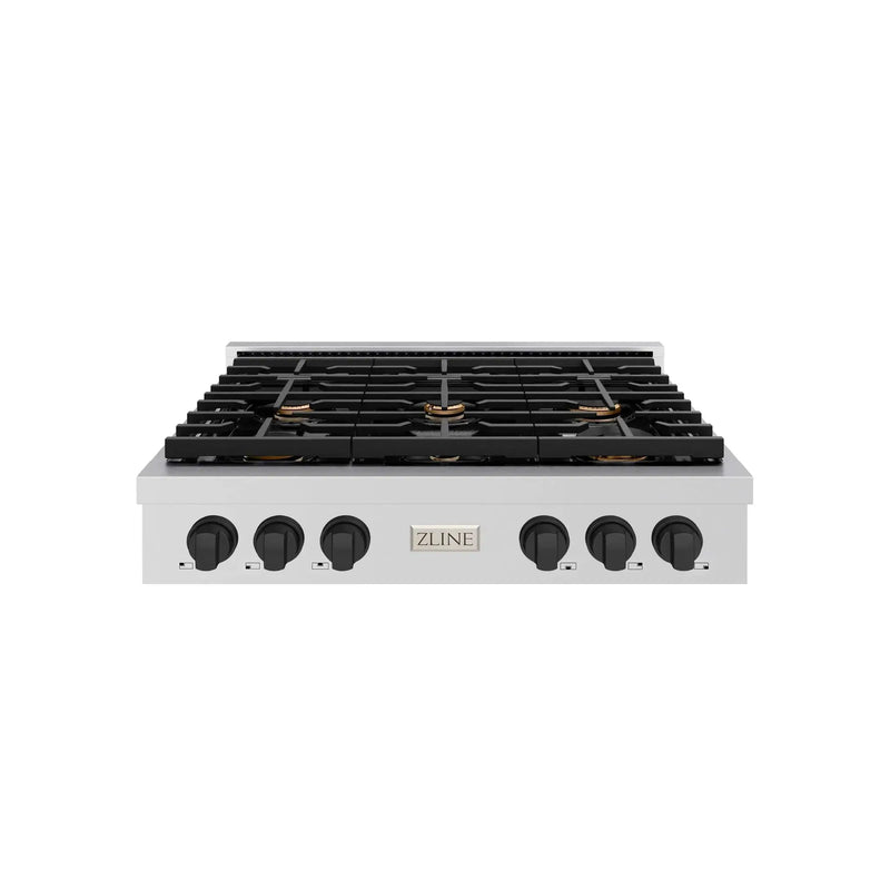 ZLINE 36" Paramount Gas Rangetop Stainless Steel Matte Black SRTZ-36-MB by Farmhouse Kitchen and Bath