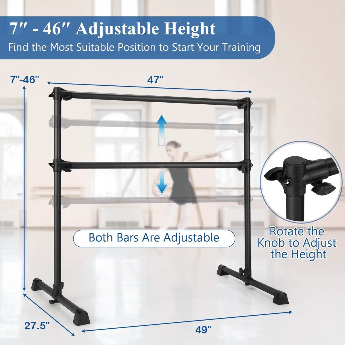 4 Feet Double Ballet Barre Bar with Adjustable Height, photo 4 of 10