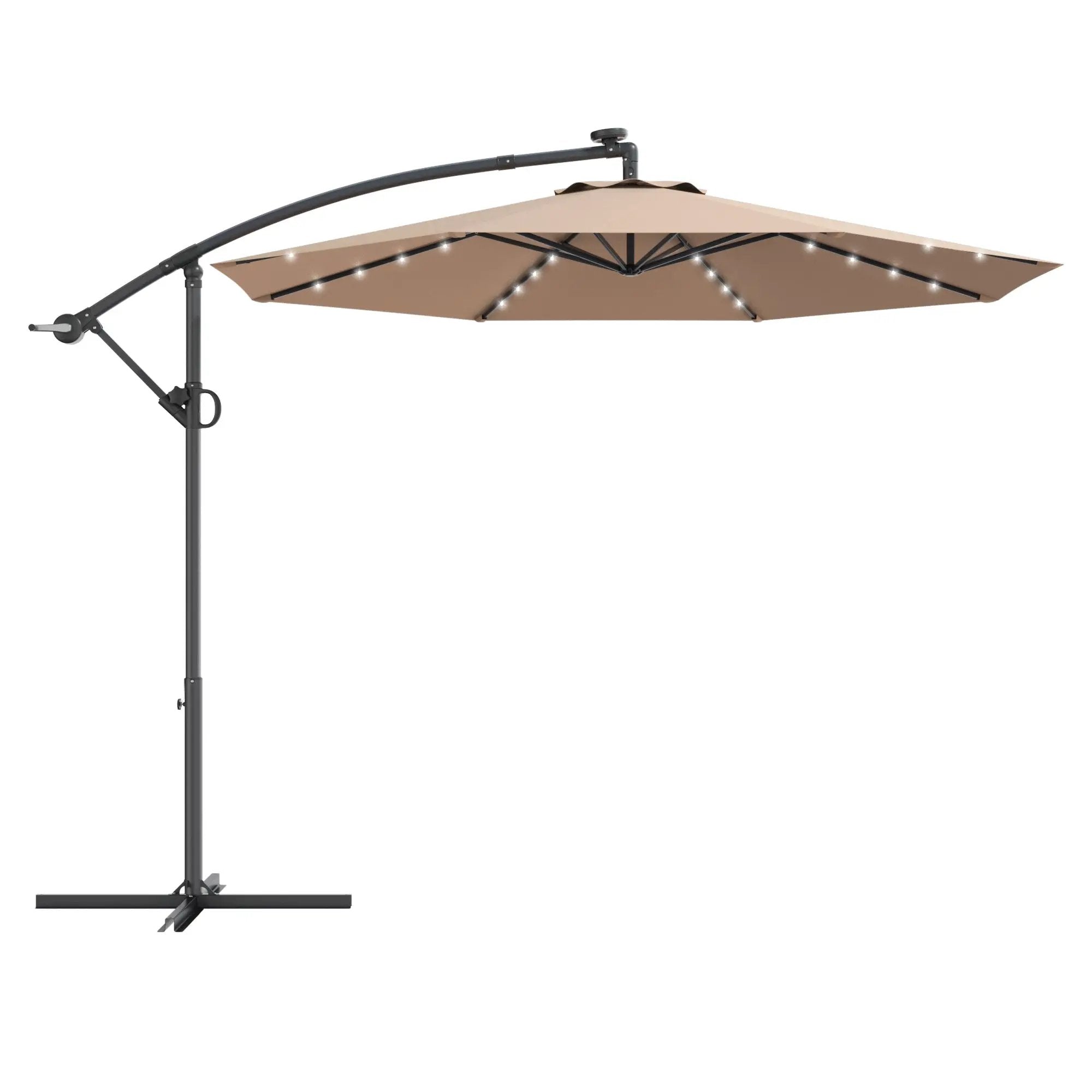 10 Feet 360° Rotation Solar Powered LED Patio Offset Umbrella without Weight Base-Gray by DirectDeals