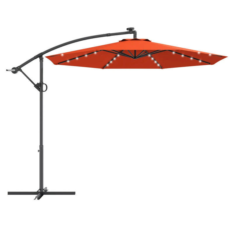 10 Feet 360° Rotation Solar Powered LED Patio Offset Umbrella without Weight Base-Gray by DirectDeals