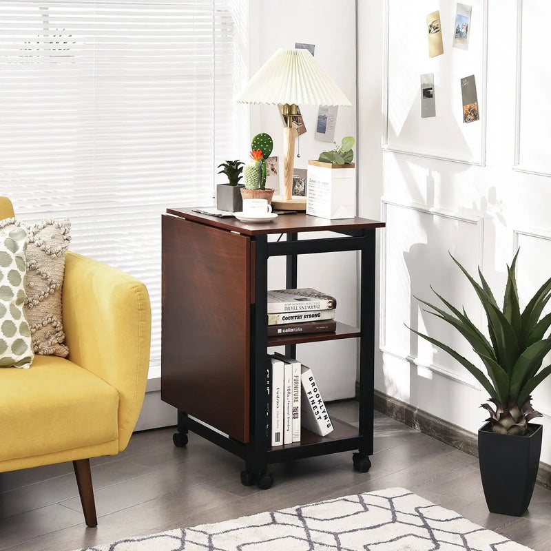 Rolling Folding Computer Desk with Storage Shelves by DirectDeals