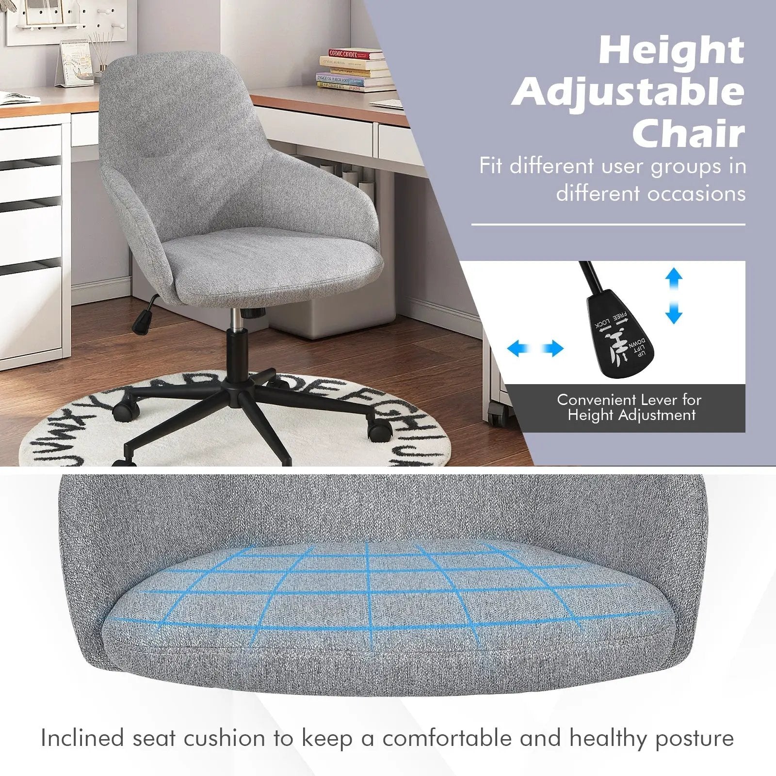 Fabric Home Office Chair with Rocking Backres-Gray by DirectDeals