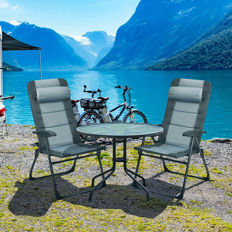 Set of 2 Patiojoy Patio Folding Dining Chair with Ottoman Set Recliner Adjustable-Gray by DirectDeals