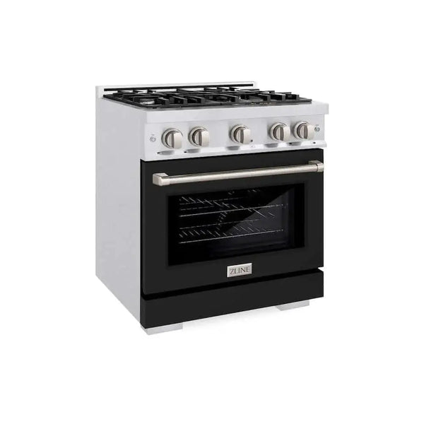 ZLINE 30" Select Dual Fuel Range Gas Cooktop Electric Convection Oven DuraSnow® Stainless Steel Black Matte Door HDRS-BLM-30
