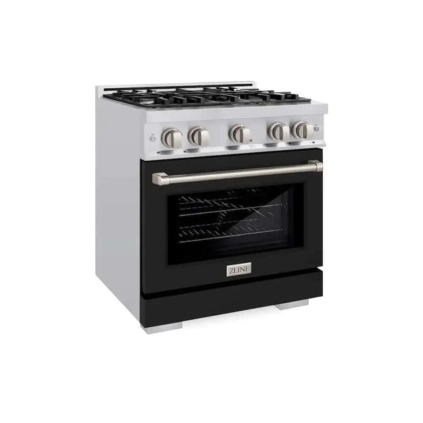 ZLINE 30" Select Dual Fuel Range Gas Cooktop Electric Convection Oven Stainless Steel Black Matte Door HDR-BLM-30