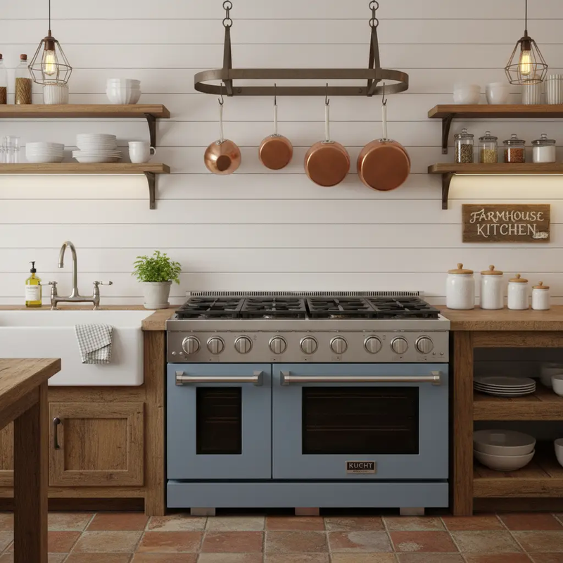 Kucht 48" Freestanding Professional Gas Range Liquid Propane KFX4800X/LP-LB by Farmhouse Kitchen and Bath