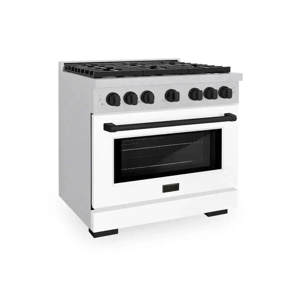 ZLINE 36"Gas Range, Convection Gas Oven, DuraSnow® White Matte, Matte Black SGRSZ-WM-36-MB by Farmhouse Kitchen and Bath