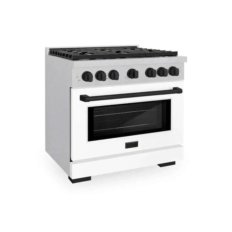 ZLINE 36"Gas Range, Convection Gas Oven, DuraSnow® White Matte, Matte Black SGRSZ-WM-36-MB by Farmhouse Kitchen and Bath