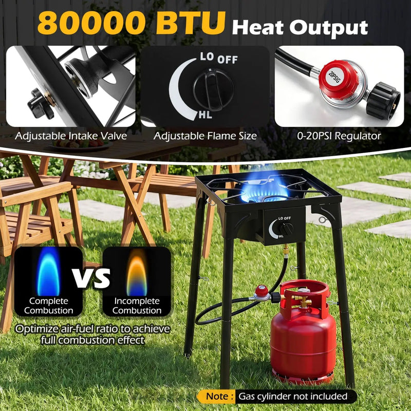 Propane Camping Stove 80000 BTU Single Burner with Regulator by DirectDeals