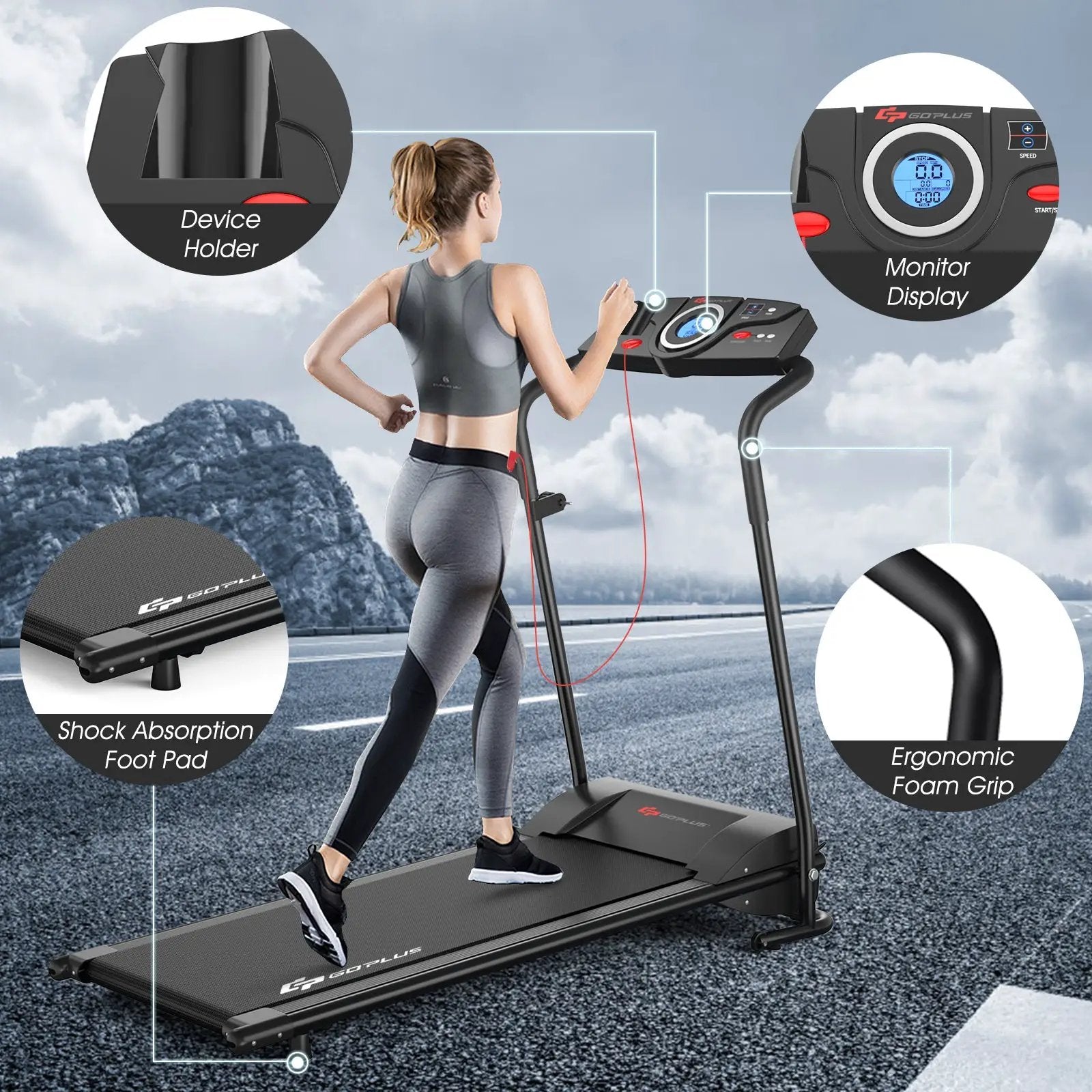 1.0 HP Electric Mobile Power Foldable Treadmill with Operation Display for Home by DirectDeals