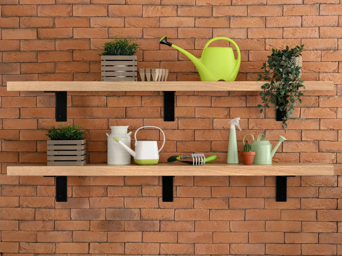 Deep Shelf with Black Steel L Brackets, installed in a room