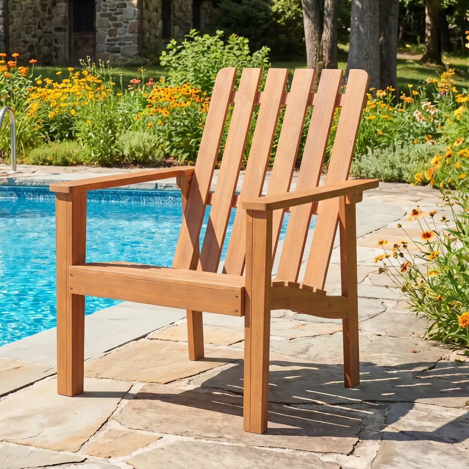 Acacia Wood Patio Dining Chair with Curved Seat & Armrests by DirectDeals