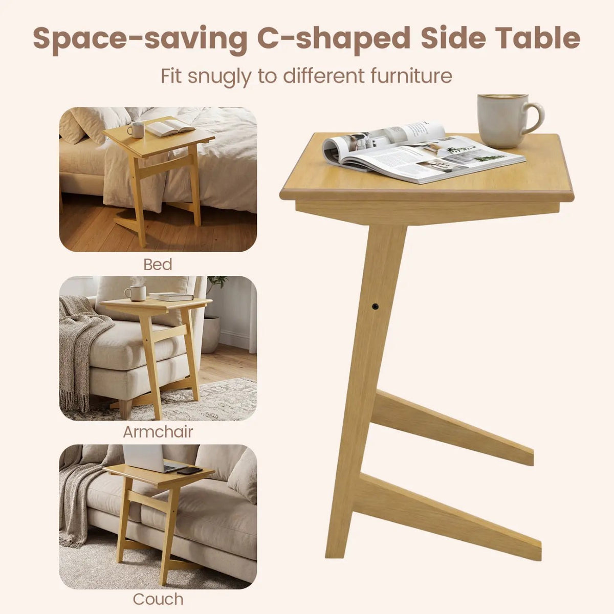 C-Shaped End Table Set of 2 with Wood Veneer Top, photo 14 of 16