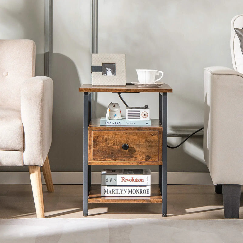 1/2 Pieces 3-Tier Nightstand with Charging Station and Drawer by DirectDeals