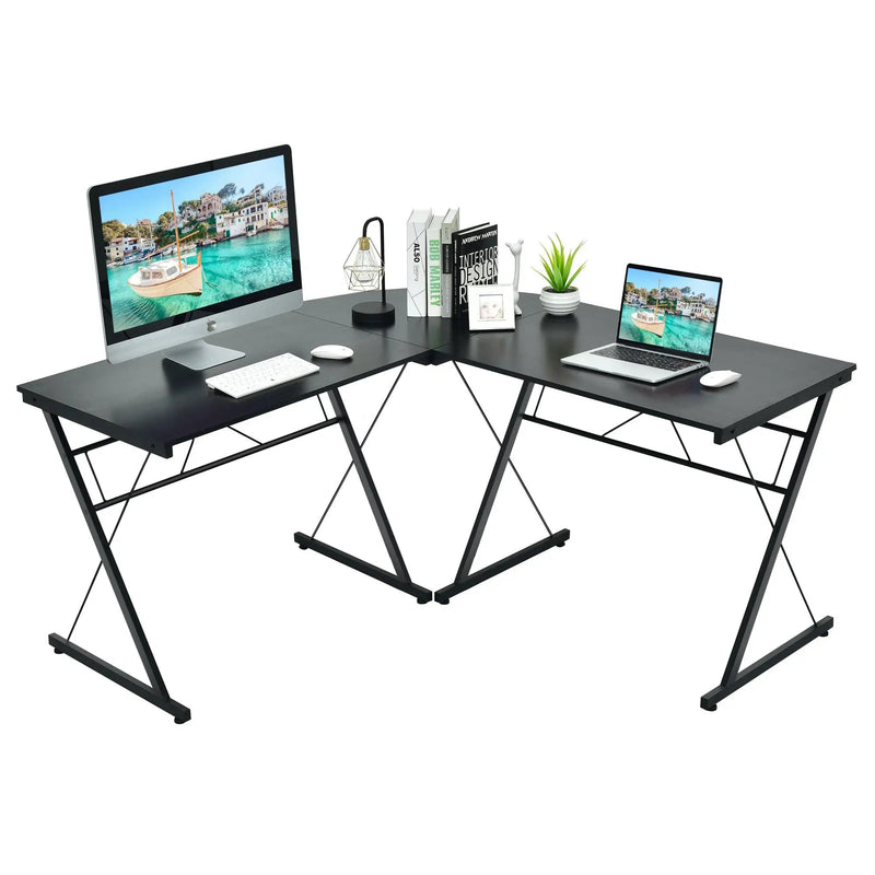 59 Inches L-Shaped Corner Desk Computer Table for Home Office Study Workstation by DirectDeals