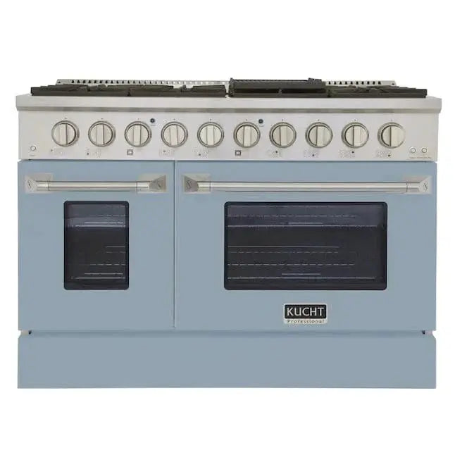 Kucht 48" Propane Range in Stainless Steel, Light Blue Doors, KNG481/LP-LB by Farmhouse Kitchen and Bath