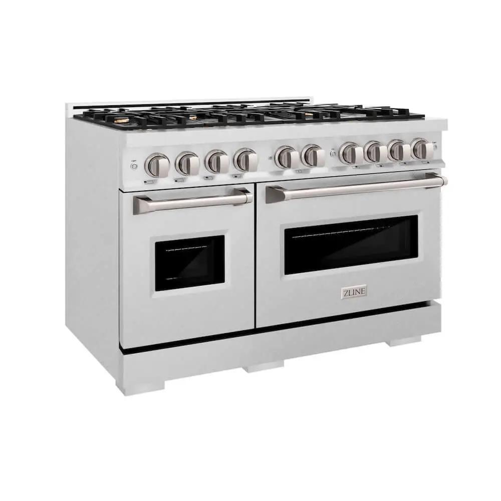 ZLINE 48" Classic Gas Range, Convection Gas Oven DuraSnow® Stainless Steel, Brass Burners CGRS-BR-48 by Farmhouse Kitchen and Bath