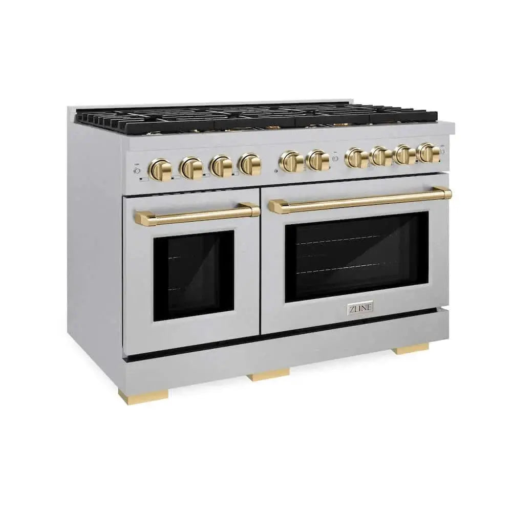 ZLINE 48"Gas Range, Convection Gas Oven, DuraSnow® Gold, SGRSZ-48-G by Farmhouse Kitchen and Bath