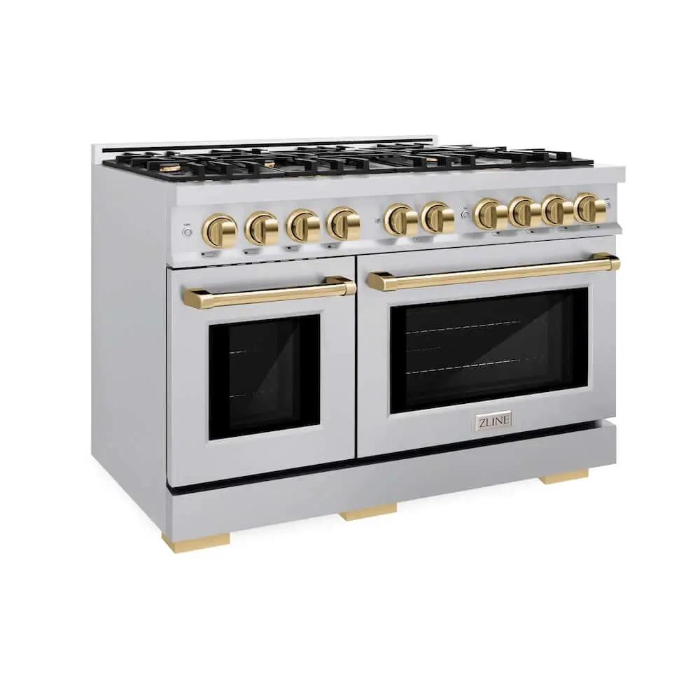 ZLINE 48" Select Dual Fuel Range Gas Cooktop Electric Convection Oven Stainless Steel Gold HDRZ-48-G by Farmhouse Kitchen and Bath