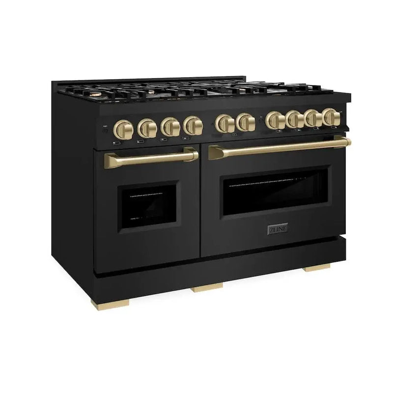 ZLINE 48" Classic Gas Range, Convection Gas Oven Black Stainless Steel, Champagne Bronze CGRBZ-48-CB by Farmhouse Kitchen and Bath