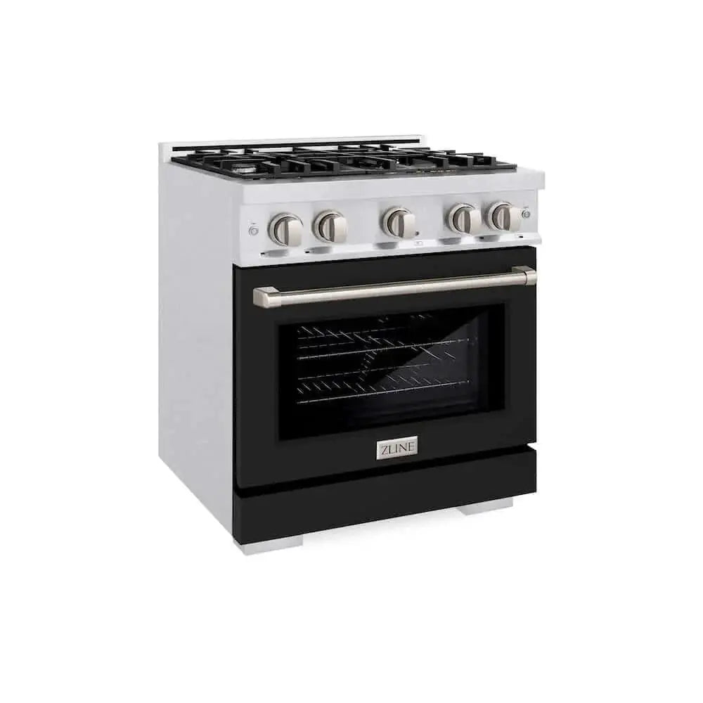 ZLINE 30" Select Gas Range Convection Gas Oven DuraSnow® Stainless Steel Black Matte Door HGRS-BLM-30 by Farmhouse Kitchen and Bath