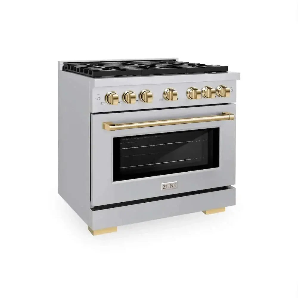 ZLINE 36"Gas Range, Convection Oven Stainless Steel, Gold, SGRZ-36-G by Farmhouse Kitchen and Bath