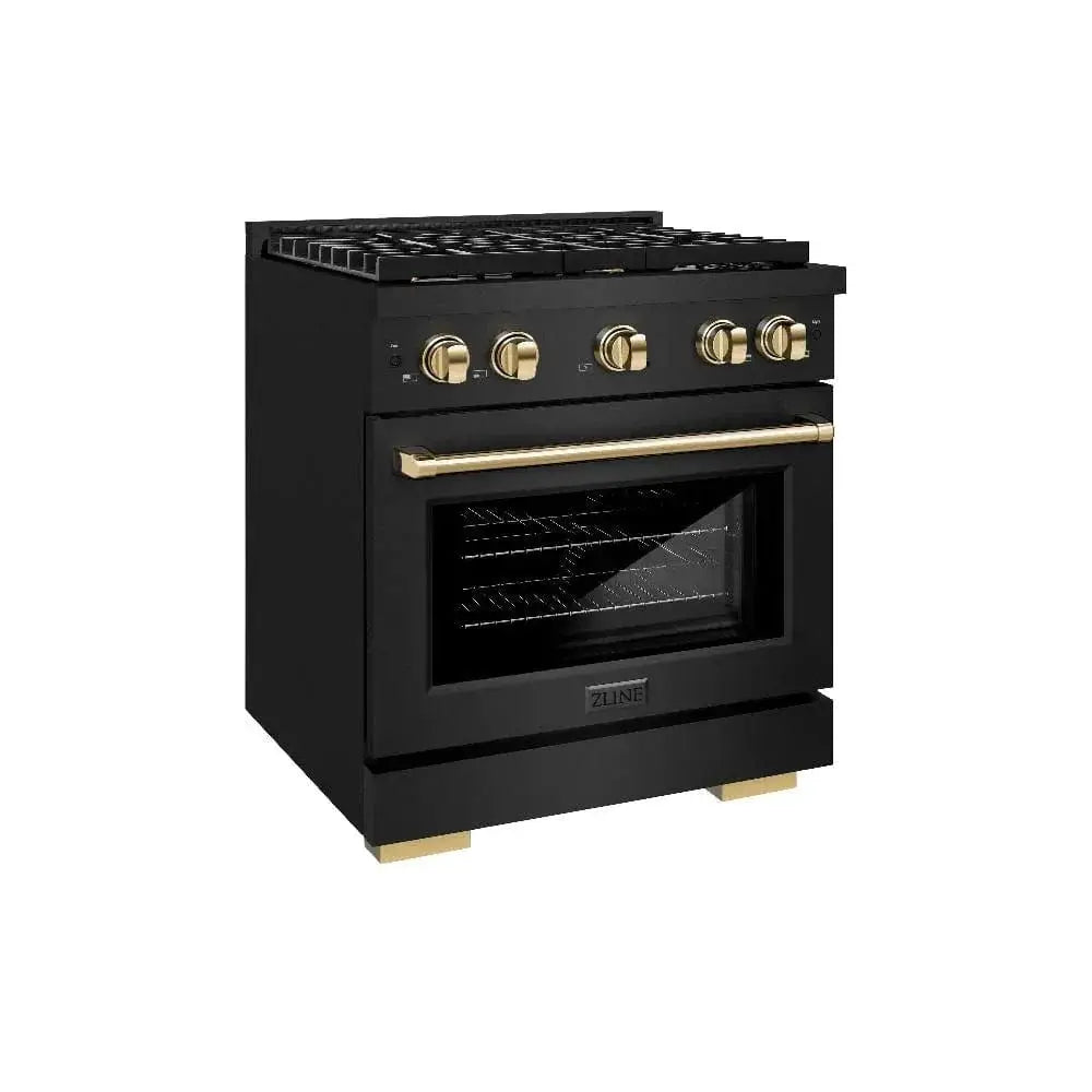 ZLINE 30"Paramount Dual Fuel Range Black Stainless Steel, Gold SDRBZ-30-G by Farmhouse Kitchen and Bath