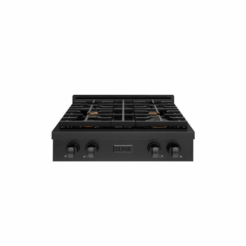 ZLINE 30" Paramount Gas Rangetop Black Stainless Steel Brass Burners SRTB-BR-30 by Farmhouse Kitchen and Bath