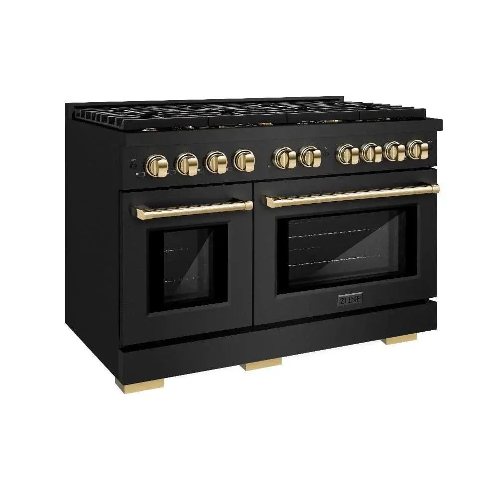 ZLINE 48"Paramount Dual Fuel Range Black Stainless Steel, Gold SDRBZ-48-G by Farmhouse Kitchen and Bath