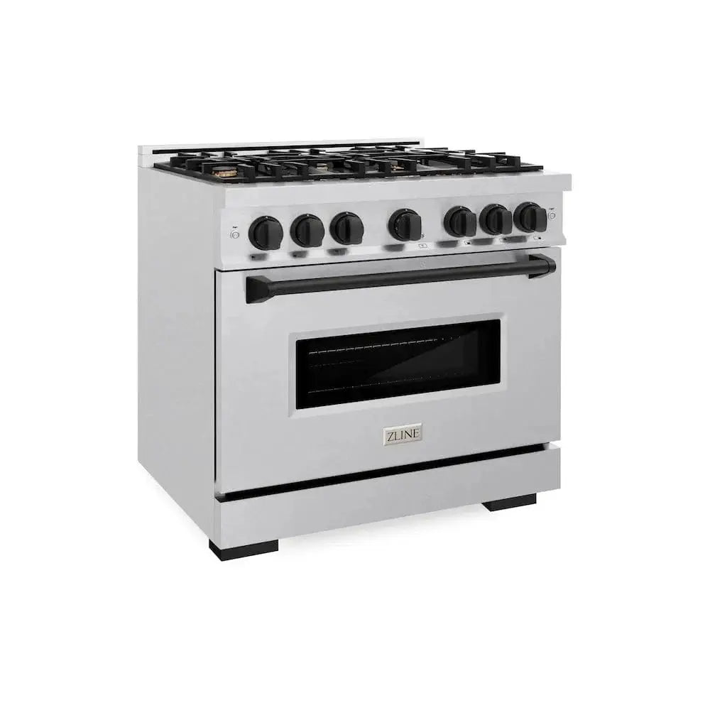 ZLINE 36"Classic Gas Range, Convection Gas Oven, DuraSnow® Stainless Steel, Matte Black CGRSZ-36-MB by Farmhouse Kitchen and Bath