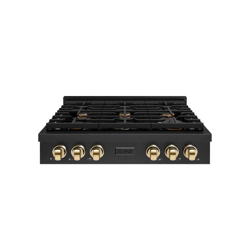 ZLINE 30" Paramount Gas Rangetop Black Stainless Steel Polished Gold SRTBZ-30-G by Farmhouse Kitchen and Bath