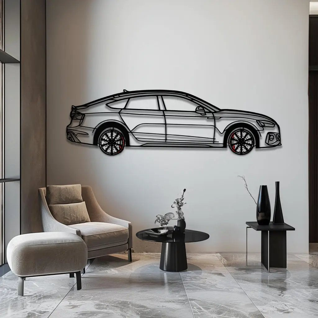 Audi RS5 Metal Car Wall Art with Rotating Wheels - Performance Sportback Silhouette Decor - Interactive Automotive Wall Art - KAFMEKA097 by Enova Art