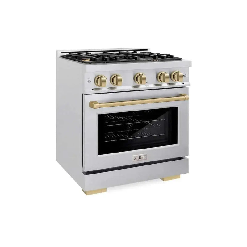 ZLINE 30" Select Gas Range Convection Gas Oven DuraSnow® Stainless Steel Champagne Bronze HGRSZ-30-CB by Farmhouse Kitchen and Bath