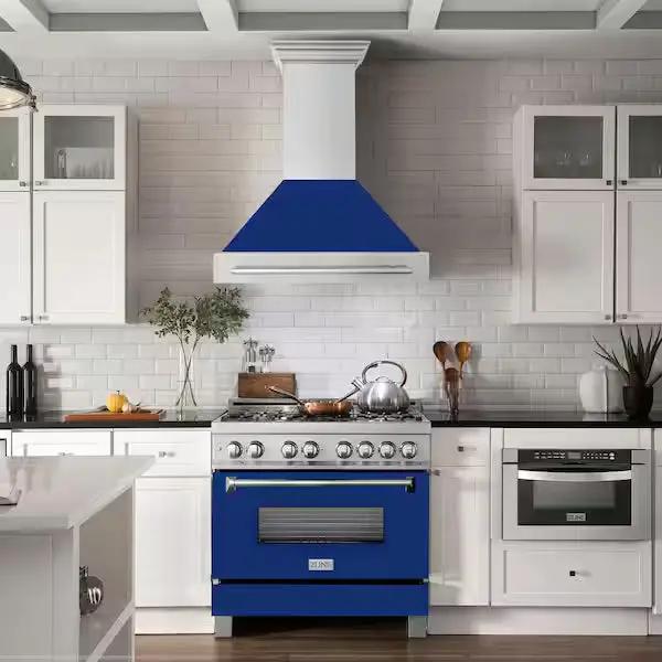 ZLINE 36" Autograph Stainless Blue Matt Wall Range Hood 8654STX-BM-36 by Farmhouse Kitchen and Bath
