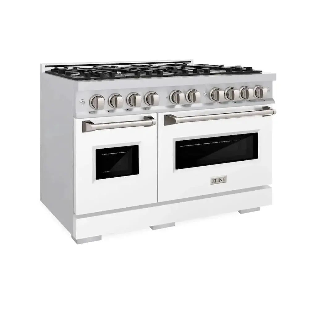 ZLINE 48" Dual Fuel Range, Gas Cooktop, Electric Convection Oven Stainless Steel, White Matte Door CDR-WM-48 by Farmhouse Kitchen and Bath