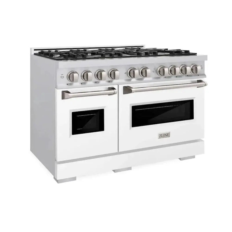 ZLINE 48" Dual Fuel Range, Gas Cooktop, Electric Convection Oven Stainless Steel, White Matte Door CDR-WM-48 by Farmhouse Kitchen and Bath