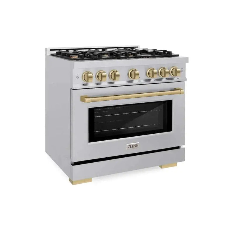 ZLINE 36" Select Dual Fuel Range Gas Cooktop Electric Convection Oven Stainless Steel Champagne Bronze HDRZ-36-CB by Farmhouse Kitchen and Bath