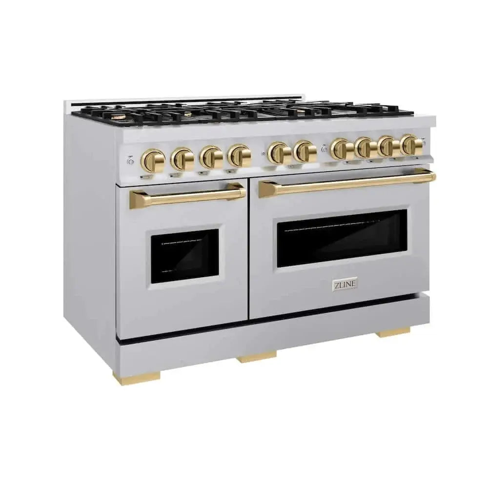 ZLINE 48" Classic Gas Range, Convection Gas Oven Stainless Steel, Gold CGRZ-48-G by Farmhouse Kitchen and Bath
