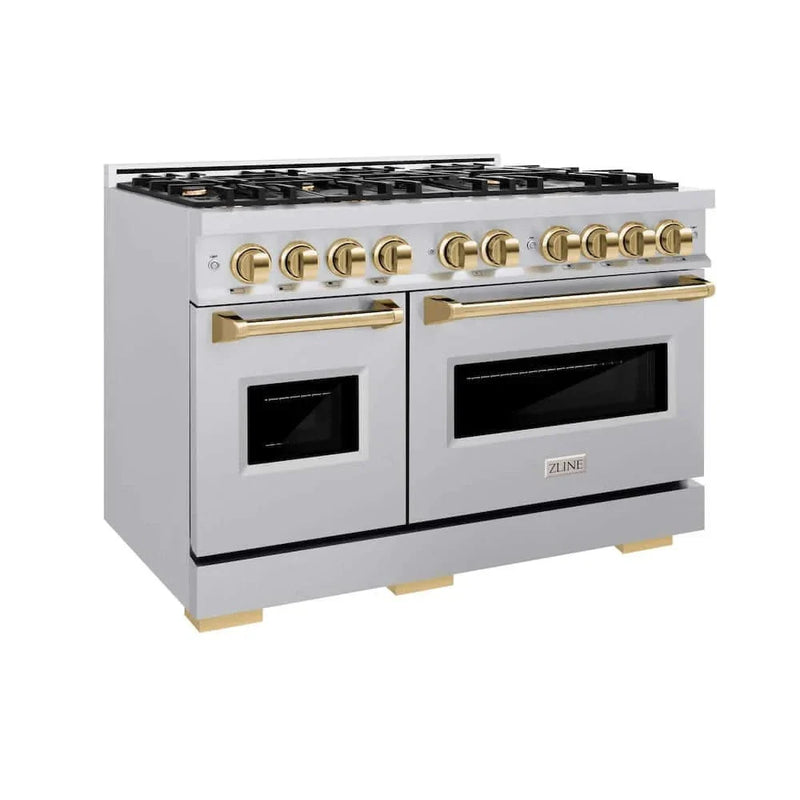 ZLINE 48" Classic Gas Range, Convection Gas Oven Stainless Steel, Gold CGRZ-48-G by Farmhouse Kitchen and Bath