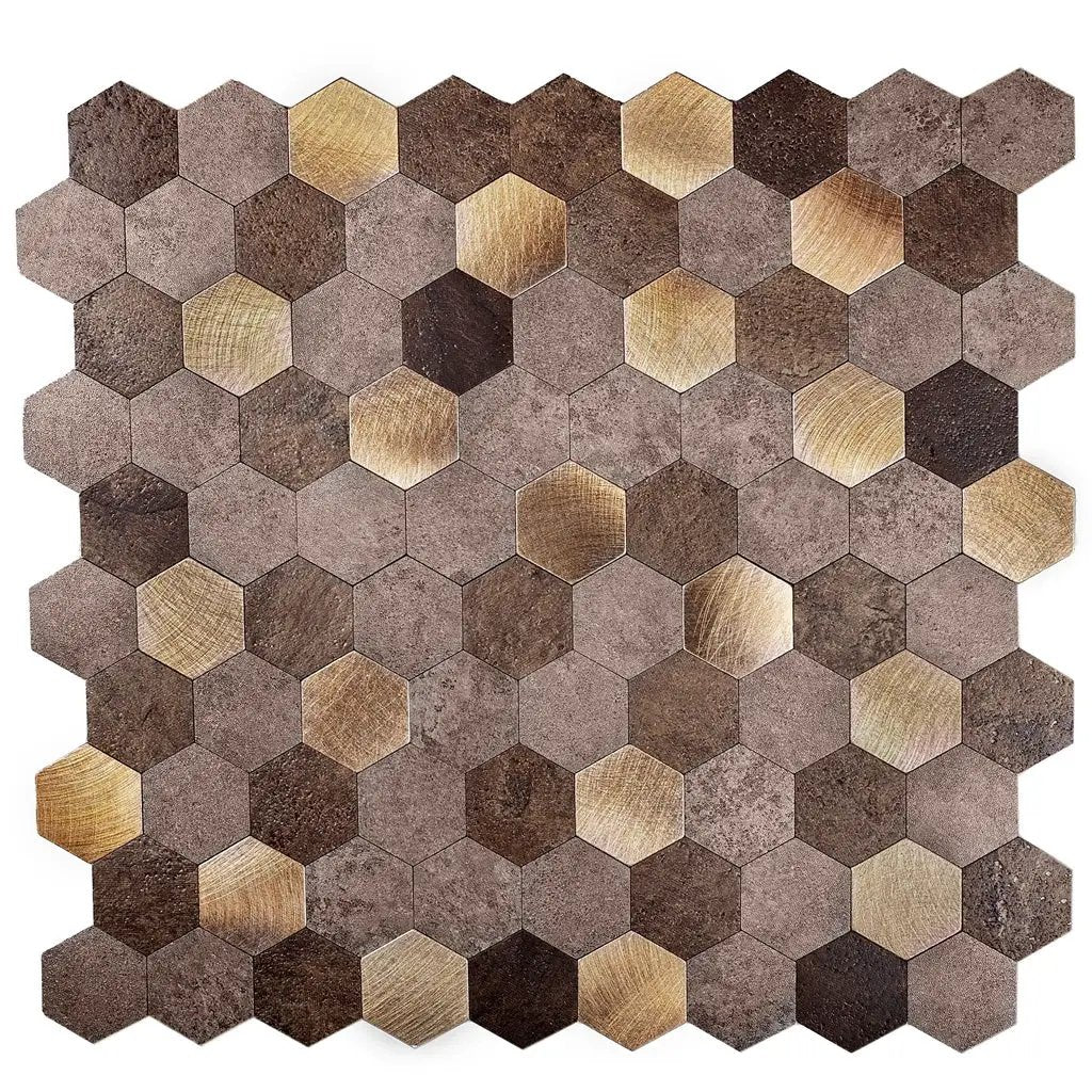 Gold 11x11 Honed Hexagon PVC Peel & Stick Tile (10 pack, 8.79 sq ft/case) by Apollo Tile