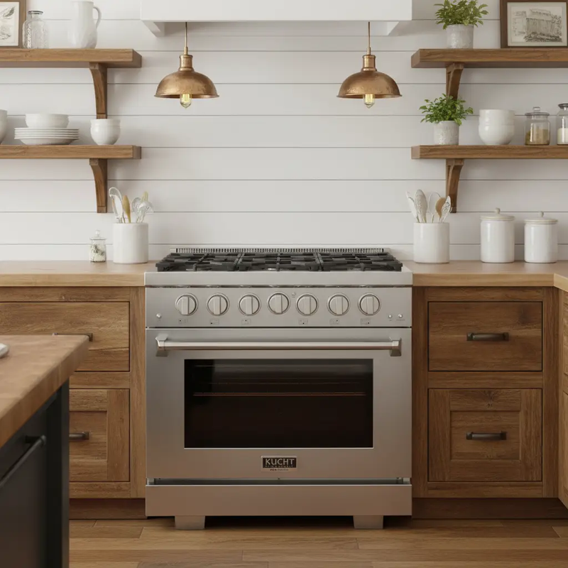 Kucht 36" Freestanding Professional Gas Range Liquid Propane KFX3600X/LP-S by Farmhouse Kitchen and Bath