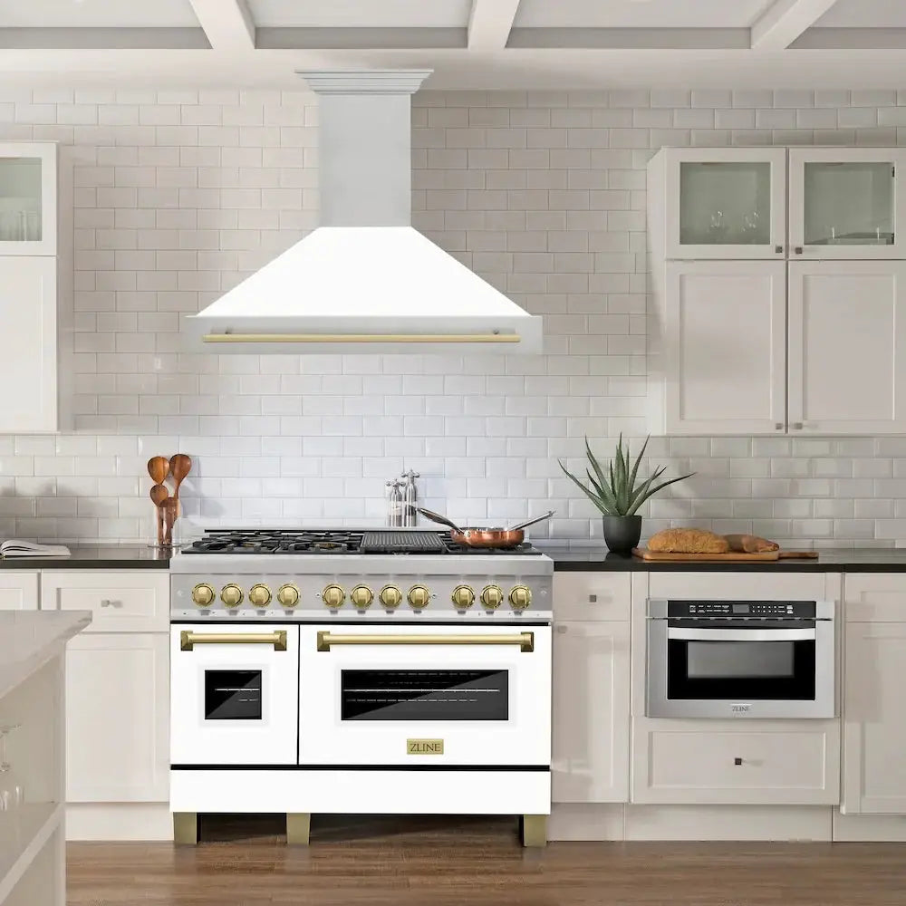 ZLINE 48" Autograph DuraSnow White Range Hood 8654SNZ-WM48-CB by Farmhouse Kitchen and Bath