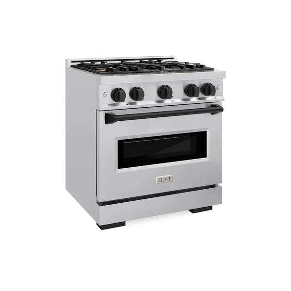 ZLINE 30" Dual Fuel Range, Gas Cooktop, Electric Convection Oven Stainless Steel, Matte Black CDRZ-30-MB