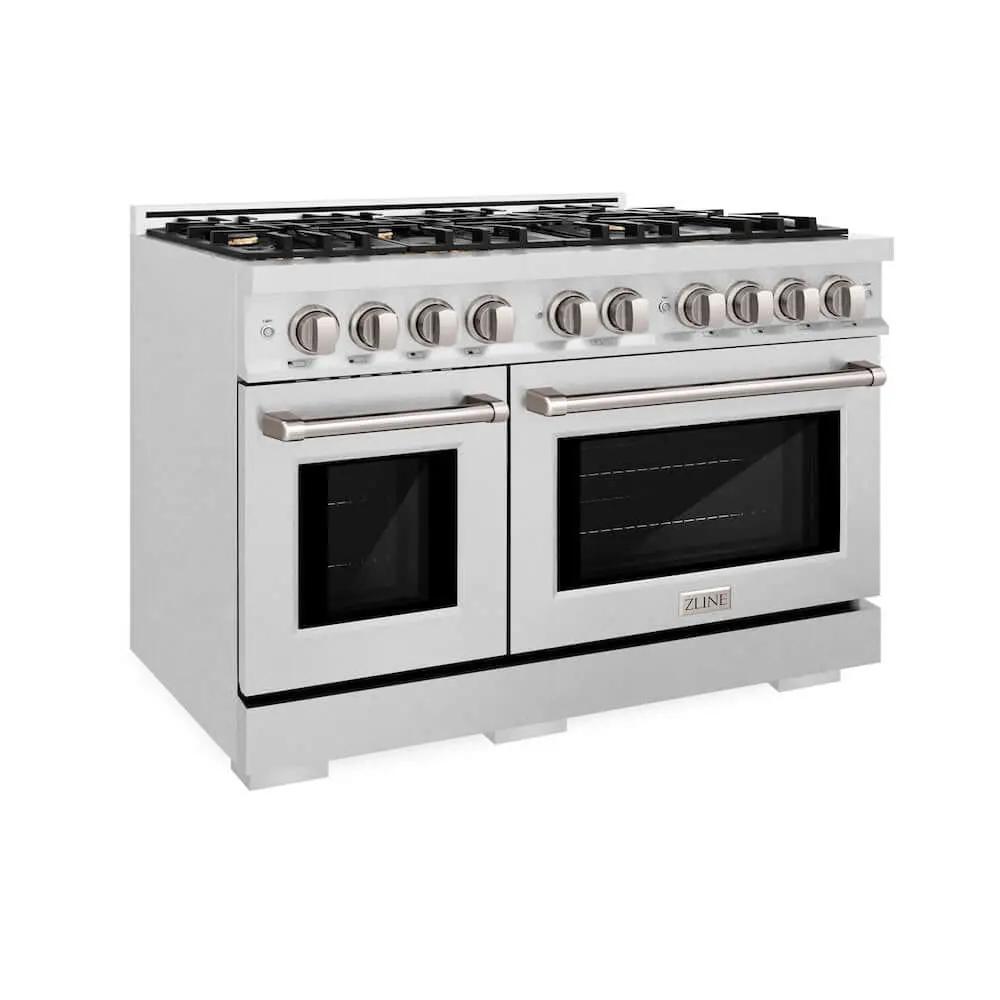 ZLINE 48" Select Dual Fuel Range Gas Cooktop Electric Convection Oven DuraSnow® Stainless Steel Brass Burners HDRS-BR-48 by Farmhouse Kitchen and Bath