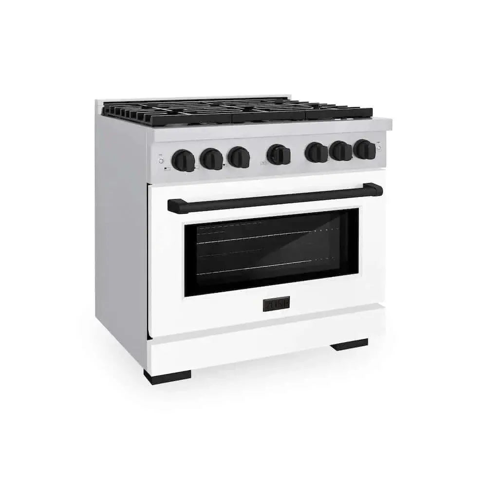 ZLINE 36"Gas Range, Convection Oven White, Matte Black, SGRZ-WM-36-MB by Farmhouse Kitchen and Bath