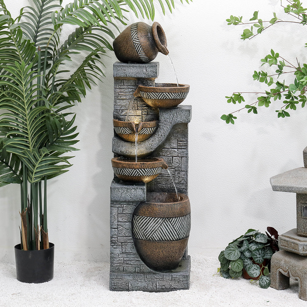 Resin Carved Clay Urn Outdoor Water Fountain 42 Inch, photo 3 of 12