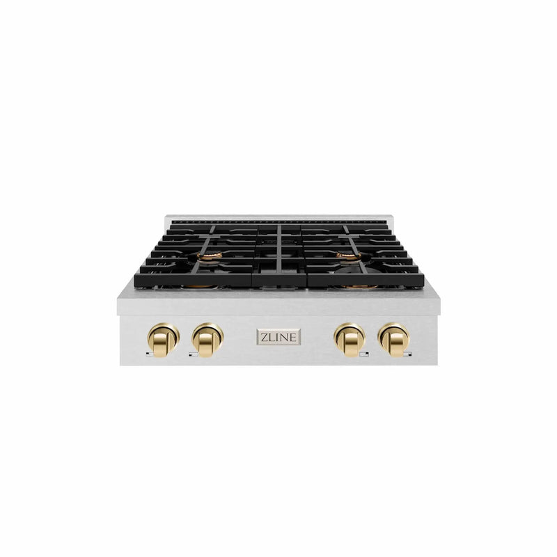 ZLINE 30" Paramount Gas Rangetop DuraSnow® Stainless Steel Polished Gold SRTSZ-30-G by Farmhouse Kitchen and Bath